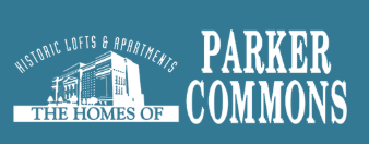 A logo for Parker Commons historic lofts and apartments.